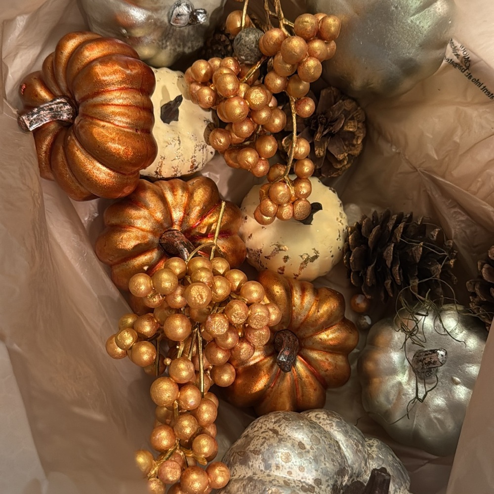 Festive Gold and Silver Pumpkin Decor Set